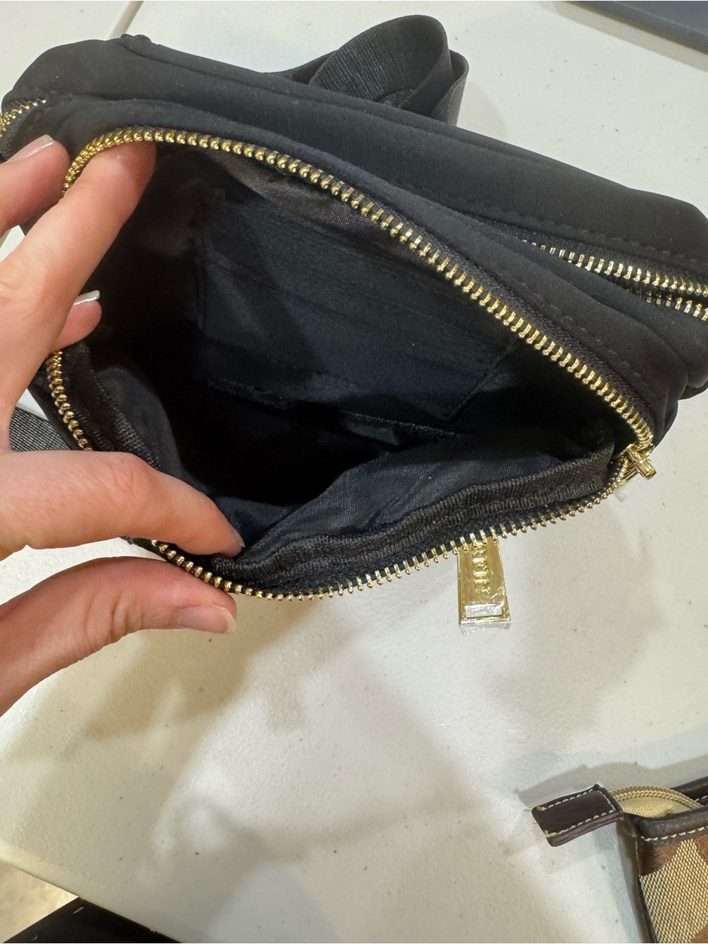 Zorfin Black Crossbody Belt Bag with Gold Zippers - Picture 3 of 6